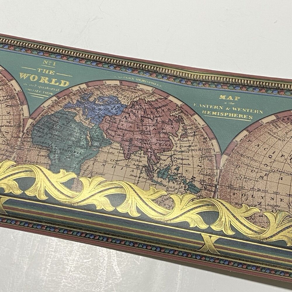 Vtg 4 Rolls OLDE WORLD MAP Metallic Gold IMPERIAL Wallpaper Border 5 yards each